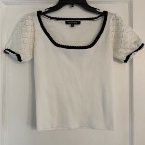 Sweet & Bob White Knit Blouse with Black Accents